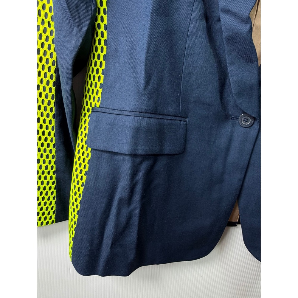 Wildfang Empower Colorblock Tux Blazer Womens Large Navy Neon Green Mesh New - Picture 9 of 13